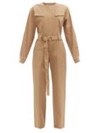Matchesfashion.com Another Tomorrow - Belted Organic Cotton-blend Jumpsuit - Womens - Brown