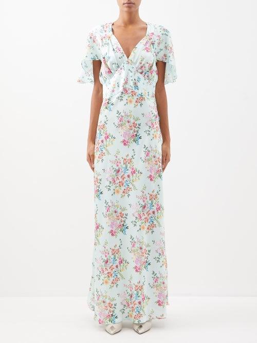 Paco Rabanne - Floral-print Satin Maxi Dress - Womens - Green Print