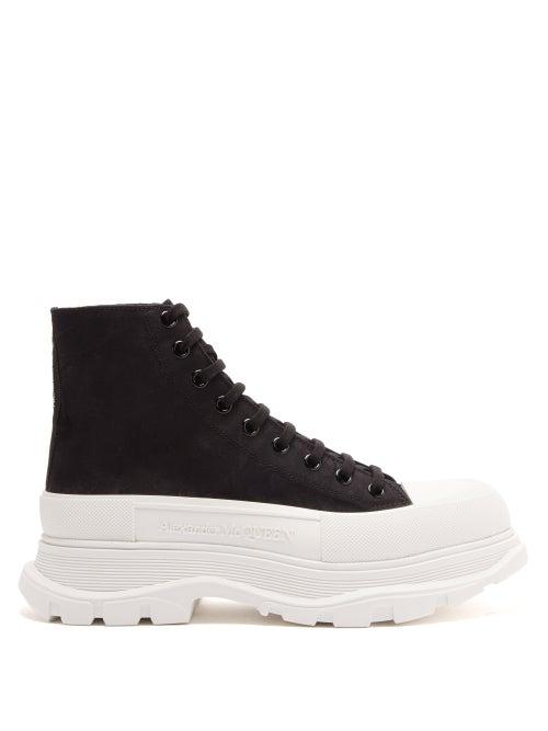 Mens Shoes Alexander Mcqueen - Tread Slick High-top Chunky-sole Canvas Trainers - Mens - Black White
