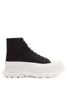Mens Shoes Alexander Mcqueen - Tread Slick High-top Chunky-sole Canvas Trainers - Mens - Black White