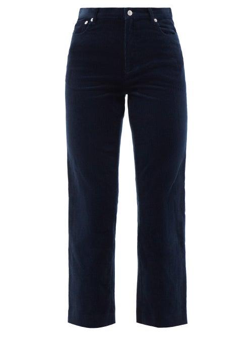 A.p.c. - Sailor High-rise Needlecord Cropped Trousers - Womens - Dark Denim