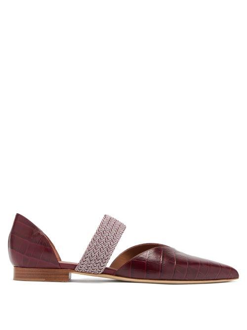 Matchesfashion.com Malone Souliers - Maisie Crocodile-effect Leather Flats - Womens - Burgundy