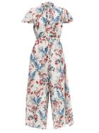 Matchesfashion.com Erdem - Ellamay Belted Bird Blossom-print Silk Jumpsuit - Womens - White Print