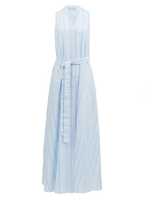 Matchesfashion.com Palmer//harding - Sedona Striped Cotton-blend Shirt Dress - Womens - Light Blue