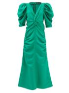 Proenza Schouler - Shirred V-neck Twill Midi Dress - Womens - Green