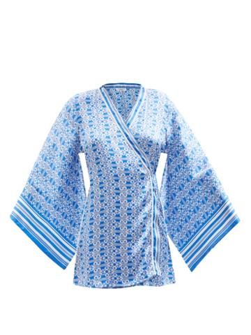 Lolita Jaca - Fabiana Swirling-print Silk-satin Kaftan - Womens - Blue Print