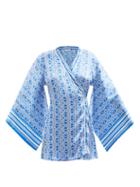 Lolita Jaca - Fabiana Swirling-print Silk-satin Kaftan - Womens - Blue Print