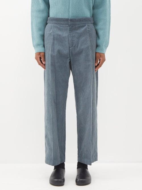 Le17septembre Homme - Pleated Cotton-corduroy Trousers - Mens - Blue