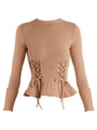 Alexander Mcqueen Lace-up Fluted-hem Wool-knit Sweater