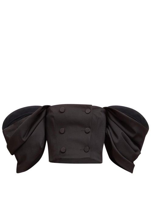 Matchesfashion.com Carolina Herrera - Off-the-shoulder Puff-sleeve Satin Top - Womens - Black