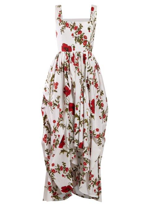 Matchesfashion.com Alexander Mcqueen - Poppyfield Print Cotton Poplin Dress - Womens - White Multi