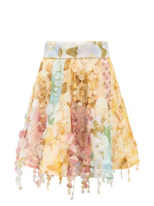 Zimmermann - Tempo Floral-print Patchwork Linen-blend Skirt - Womens - Multi