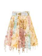 Zimmermann - Tempo Floral-print Patchwork Linen-blend Skirt - Womens - Multi