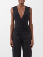 Matteau - V-neck Ribbed-knit Buttoned Tank Top - Womens - Black