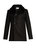 Saint Laurent Double-breasted Fur-trimmed Wool Coat