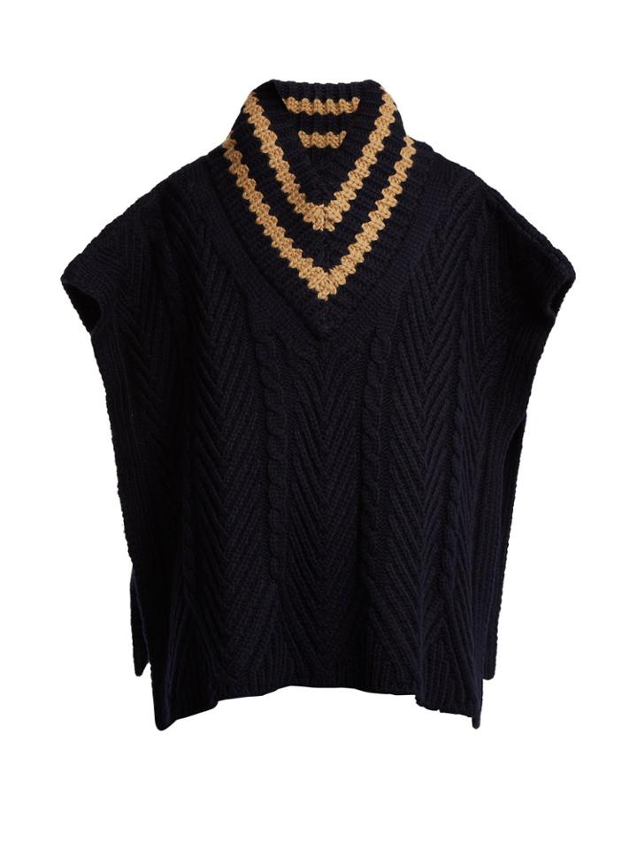 See By Chloé Striped Cable-knit Wool-blend Poncho