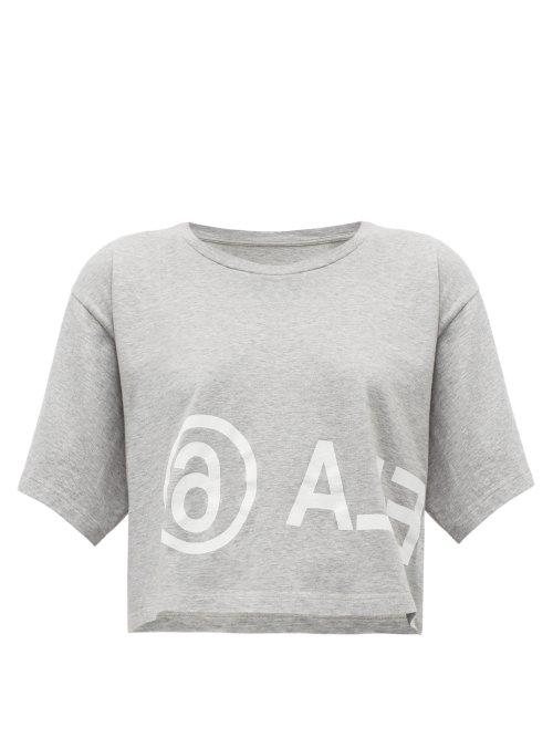 Matchesfashion.com Mm6 Maison Margiela - Logo Print Cropped Cotton Jersey T Shirt - Womens - Grey
