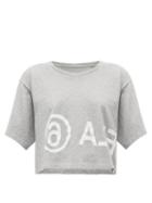 Matchesfashion.com Mm6 Maison Margiela - Logo Print Cropped Cotton Jersey T Shirt - Womens - Grey