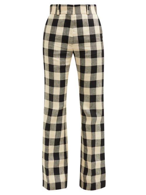 Matchesfashion.com Petar Petrov - Herrick High Rise Gingham Linen Trousers - Womens - Black White