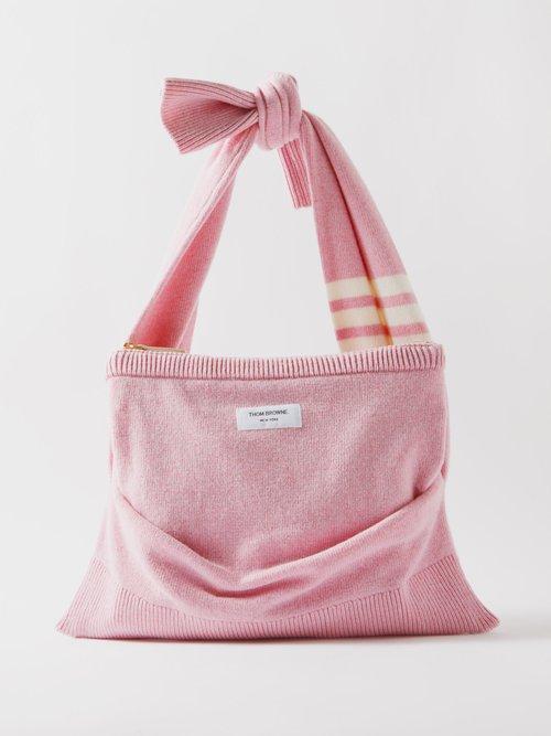 Thom Browne - Crew-neck Sweater Merino & Leather Cross-body Bag - Mens - Light Pink