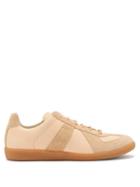 Mens Shoes Maison Margiela - Replica Suede-panel Leather Trainers - Mens - Beige