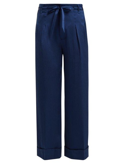 Matchesfashion.com Roland Mouret - Perkins Hammered Stretch Silk Wide Leg Trousers - Womens - Blue
