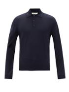 Matchesfashion.com The Row - Diego Merino-wool Long-sleeved Polo Shirt - Mens - Dark Navy