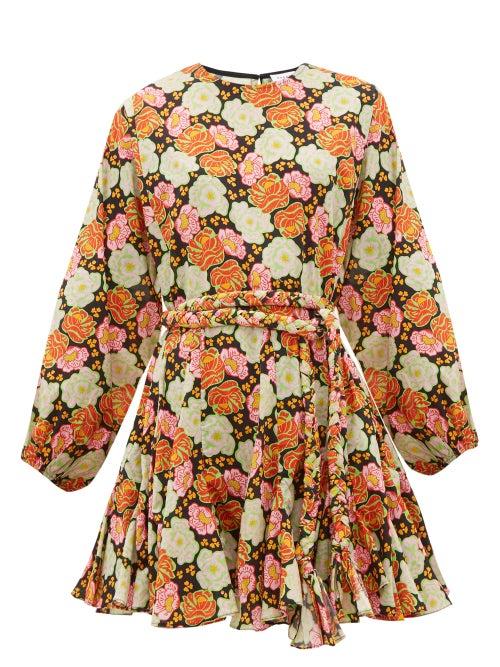 Matchesfashion.com Rhode - Ella Floral-print Cotton Mini Dress - Womens - Brown Print
