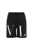 Matchesfashion.com Valentino - Vltn Print Cotton Blend Jersey Shorts - Mens - Black
