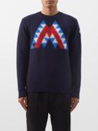 Moncler - Logo-intarsia Wool-blend Sweater - Mens - Navy