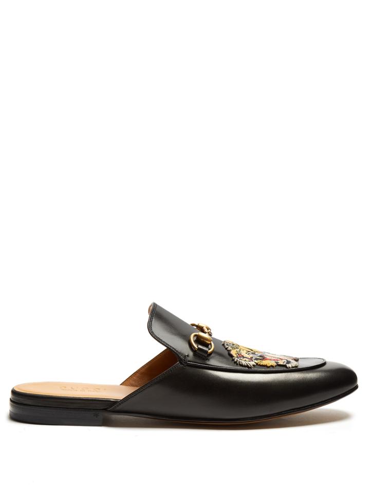 Gucci Tiger-head Embroidered Backless Loafers