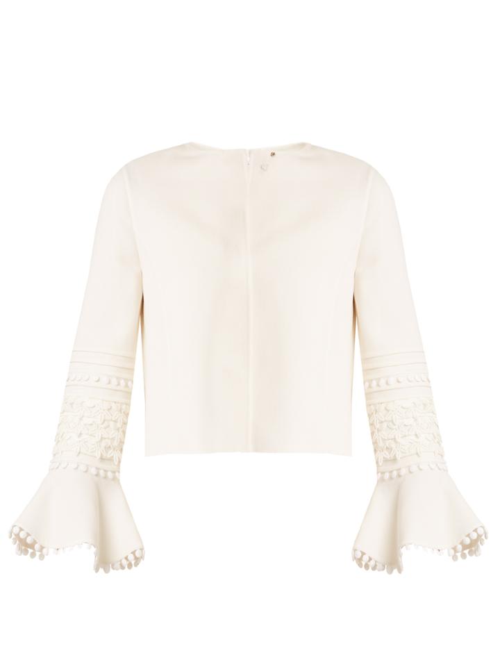 Oscar De La Renta Pompom-trimmed Wool-blend Crepe Cropped Jacket