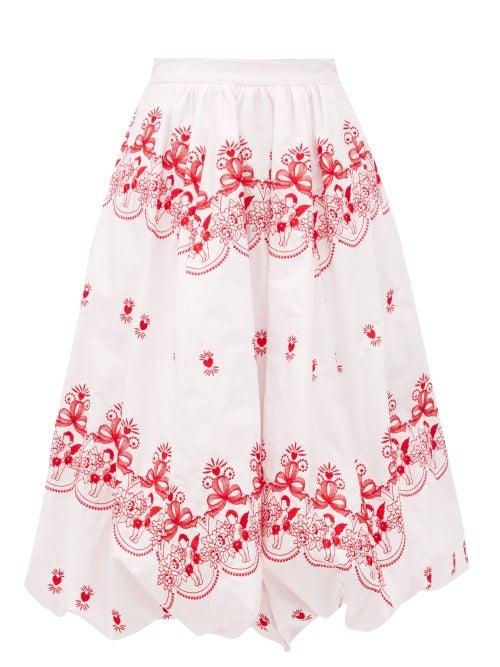 Matchesfashion.com Simone Rocha - Cherub-embroidered Cotton Bubble-hem Skirt - Womens - Pink Print