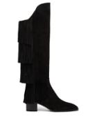 Matchesfashion.com Christian Louboutin - Lion 55 Fringed Suede Knee-high Boots - Womens - Black