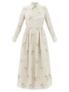 Erdem - Cora Floral-embroidered Linen-blend Shirt Dress - Womens - Beige