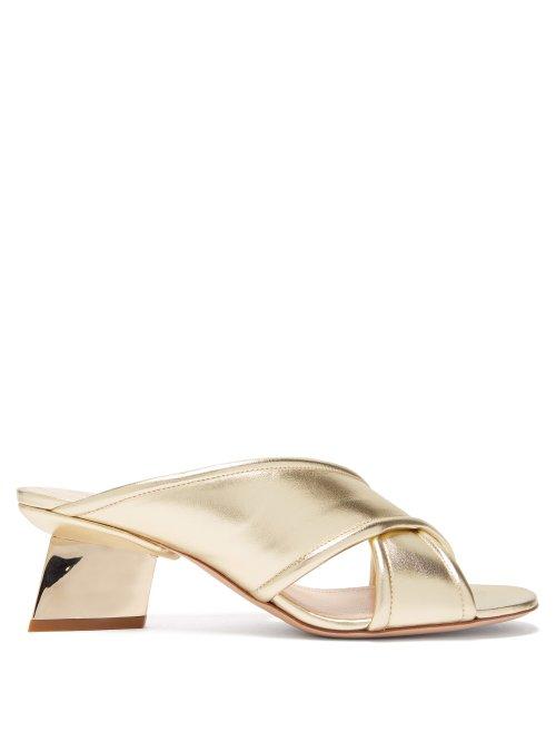 Matchesfashion.com Nicholas Kirkwood - Veronika Geometric Heel Metallic Leather Mules - Womens - Gold