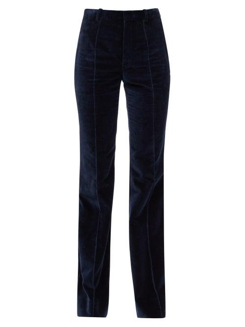 Matchesfashion.com Saint Laurent - High-rise Velvet Flared Trousers - Womens - Navy