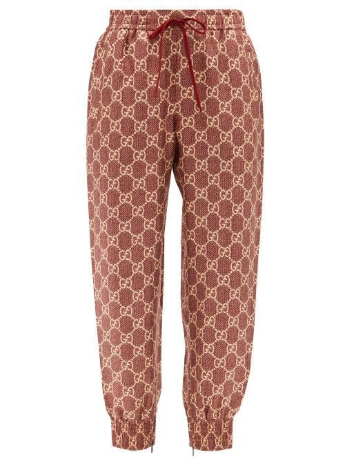Gucci - Cropped Gg-supreme Silk-twill Trousers - Womens - Pink Multi
