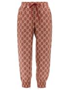 Gucci - Cropped Gg-supreme Silk-twill Trousers - Womens - Pink Multi