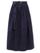 Matchesfashion.com Chlo - Belted Cotton-poplin Midi Skirt - Womens - Blue