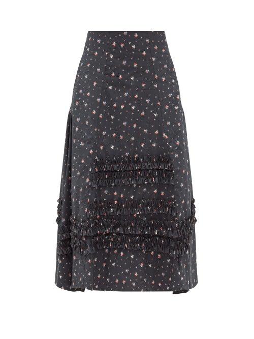 Matchesfashion.com Molly Goddard - Meryl Frilled Floral-print Cotton Skirt - Womens - Black Print