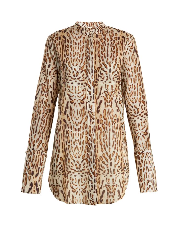 Adam Lippes Stand-collar Leopard-print Cotton Shirt