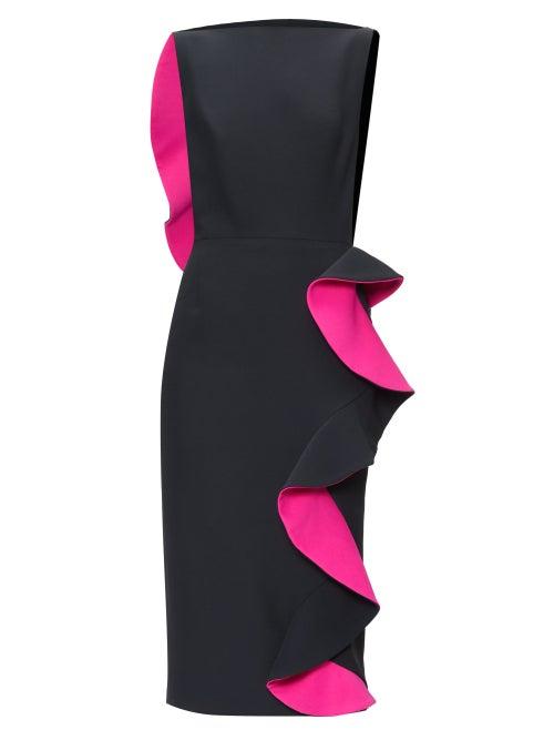 Matchesfashion.com Alexander Mcqueen - Open-back Ruffled Leaf-crepe Midi Dress - Womens - Black Multi
