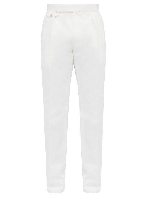 Matchesfashion.com Ralph Lauren Purple Label - Greg Pleated Straight Leg Cotton Trousers - Mens - White