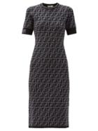 Matchesfashion.com Fendi - Ff-jacquard Knitted Midi Dress - Womens - Grey Multi