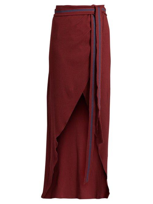Matchesfashion.com Albus Lumen - Porto Cotton Blend Ribbed Jersey Wrap Skirt - Womens - Burgundy