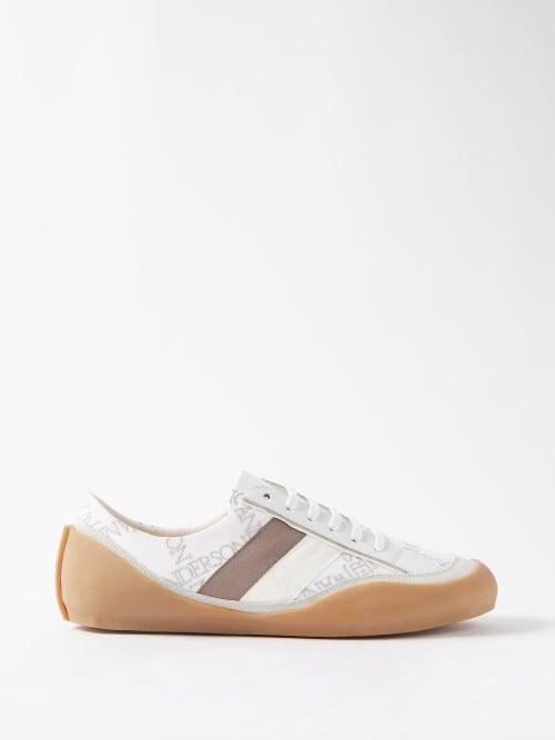 Jw Anderson - Bubble Logo-canvas And Suede Trainers - Mens - White Brown