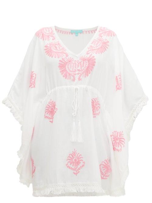 Matchesfashion.com Melissa Odabash - Irene V-neck Embroidered Kaftan - Womens - White Multi