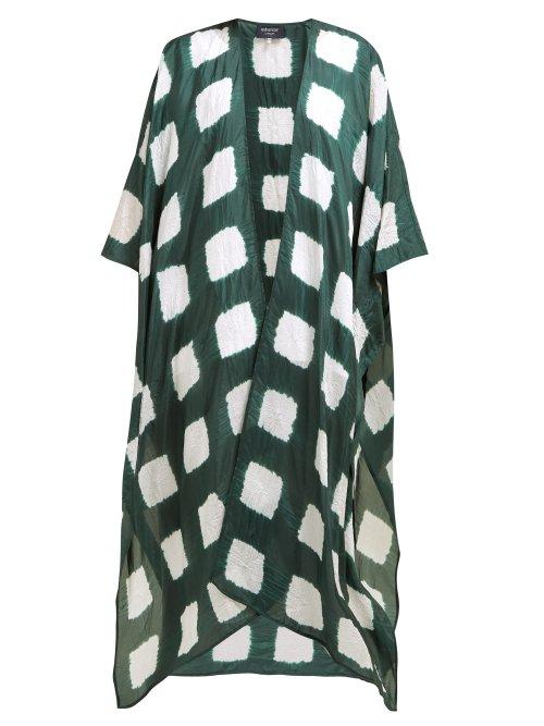 Matchesfashion.com Eskandar - Expanding Squares Shibori Dyed Silk Kimono - Womens - Green White