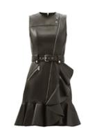 Ladies Rtw Alexander Mcqueen - Ruffled-hem Belted Leather Mini Dress - Womens - Black
